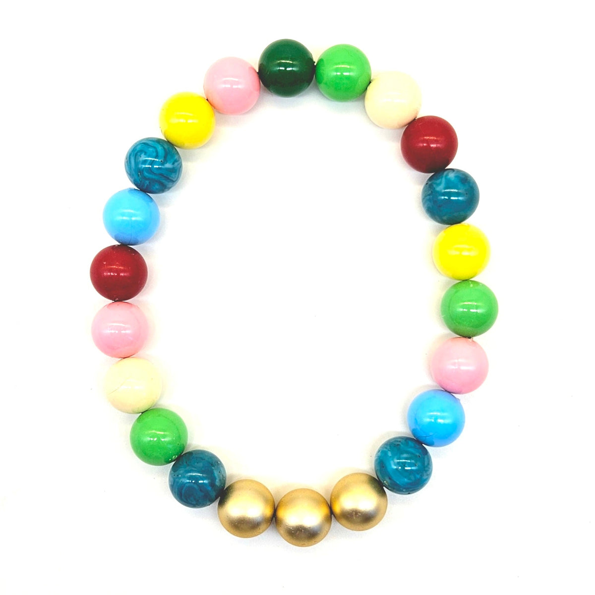 Colorful beaded necklace on a white background