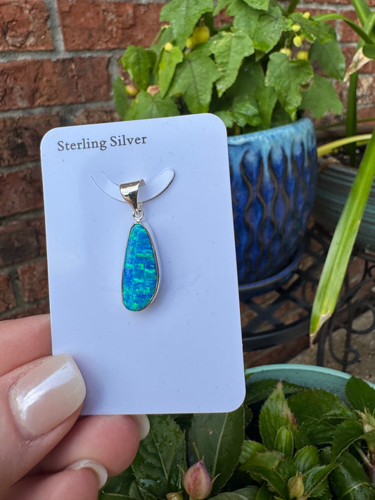 Oval asymmetrical lab opal necklace