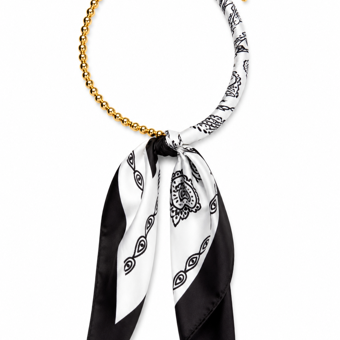 Gold Beaded Scarf Necklace