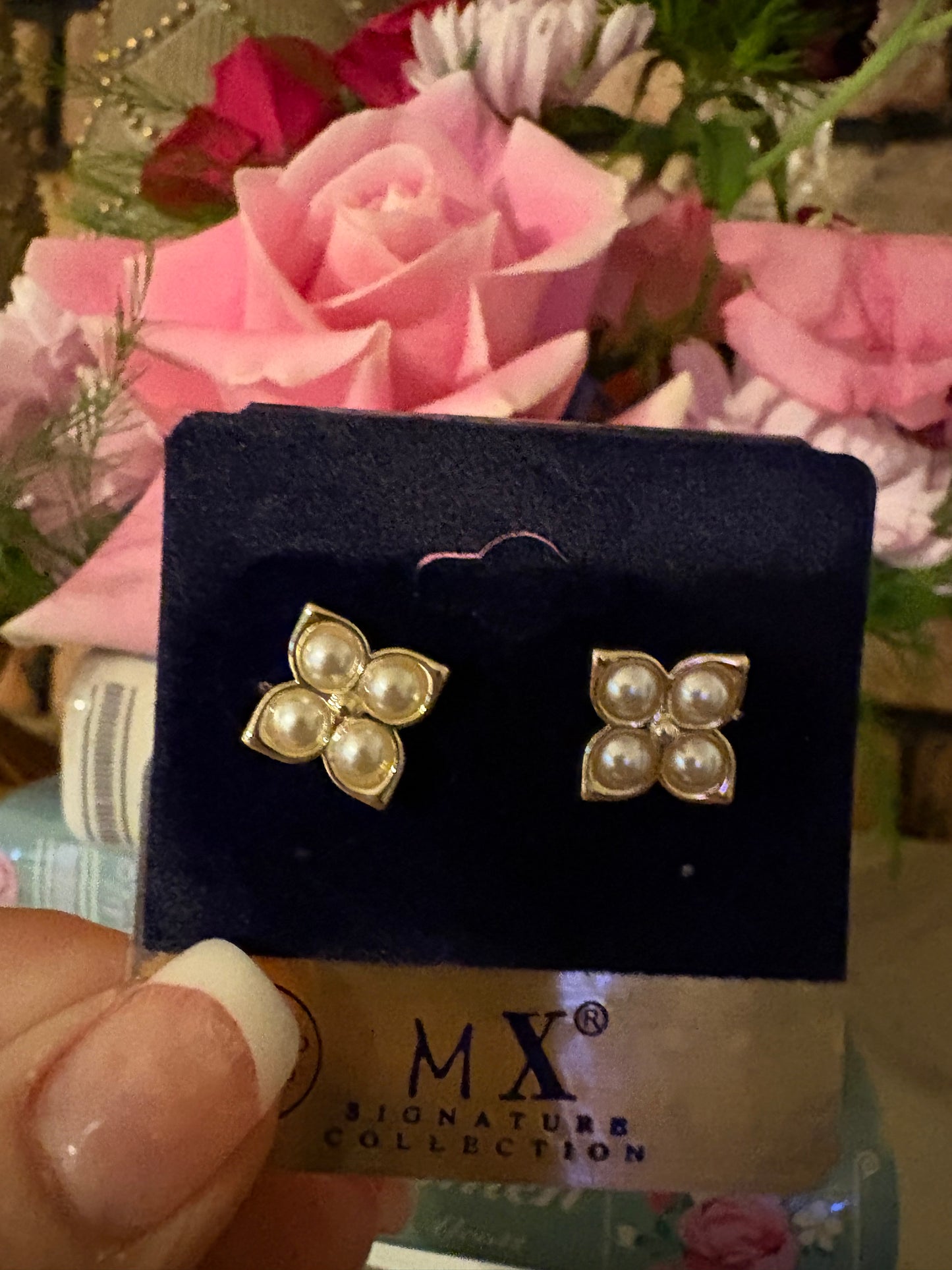14K pearl cluster stud earrings