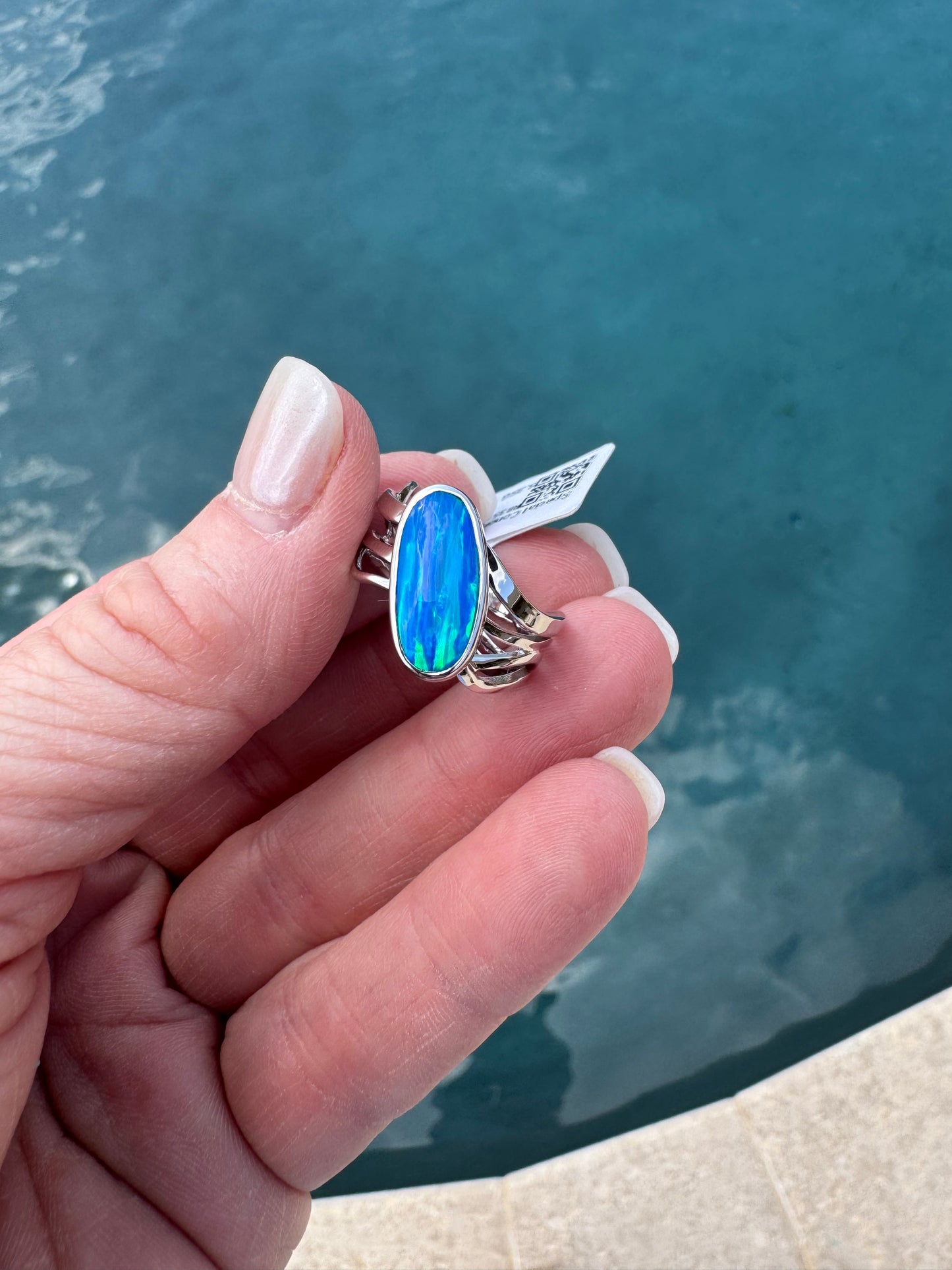 Sterling silver Asymmetrical lab opal ring