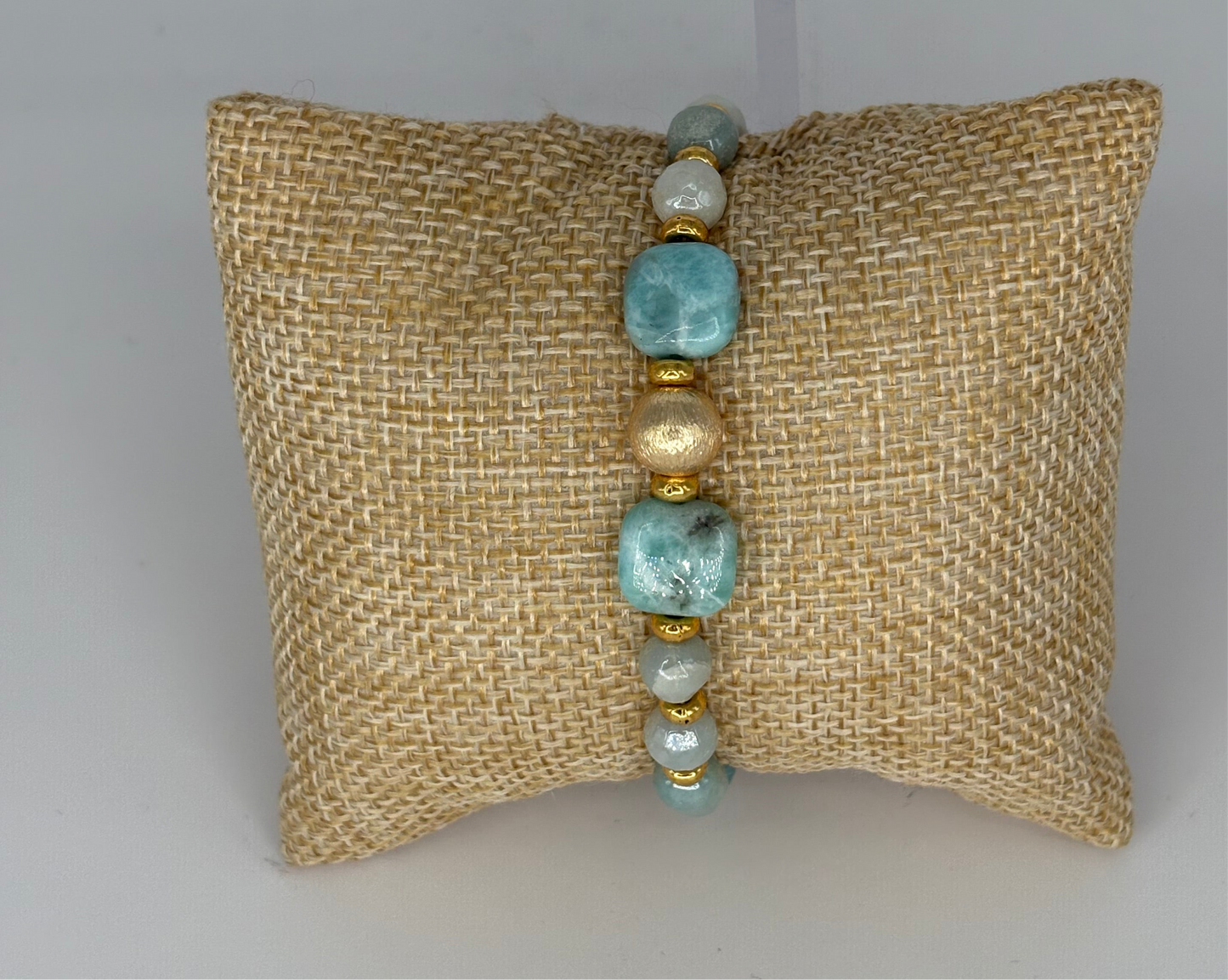 Larimar Bracelet with Gold Beads