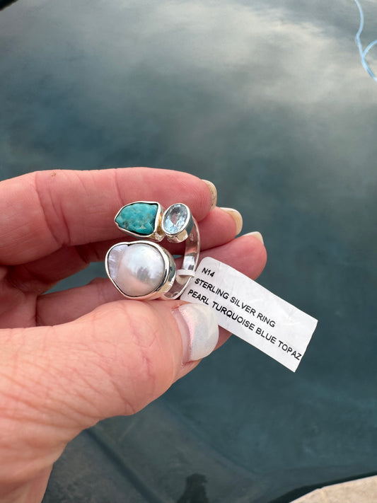 Pearl/stone/silver adjustable rings