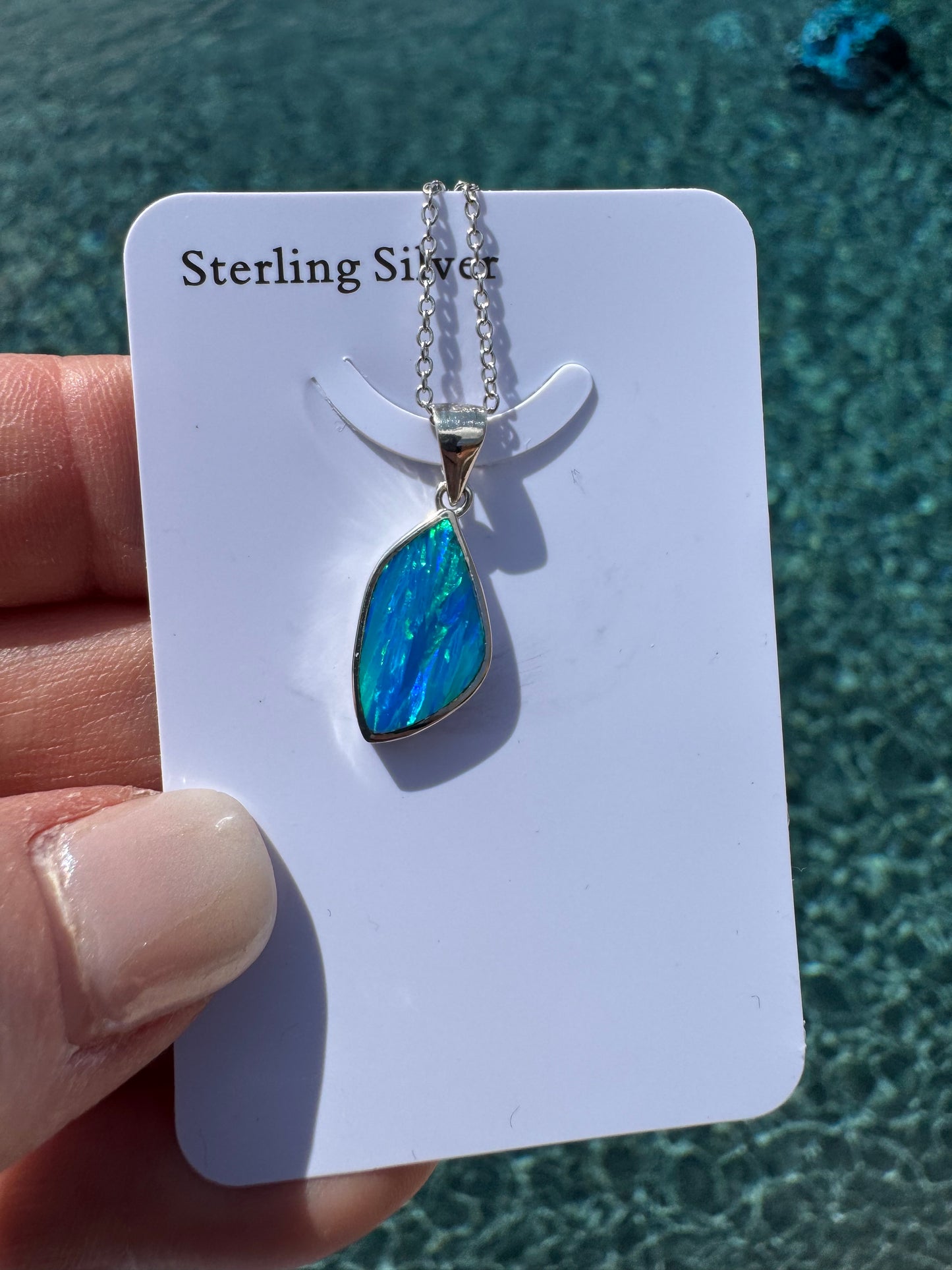 Asymmetrical lab opal pendant necklace