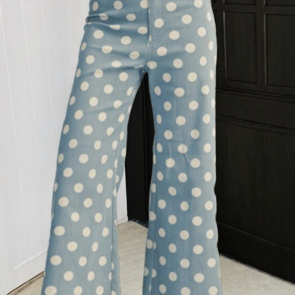 Polka Dot Frayed Edge High Waist Jeans