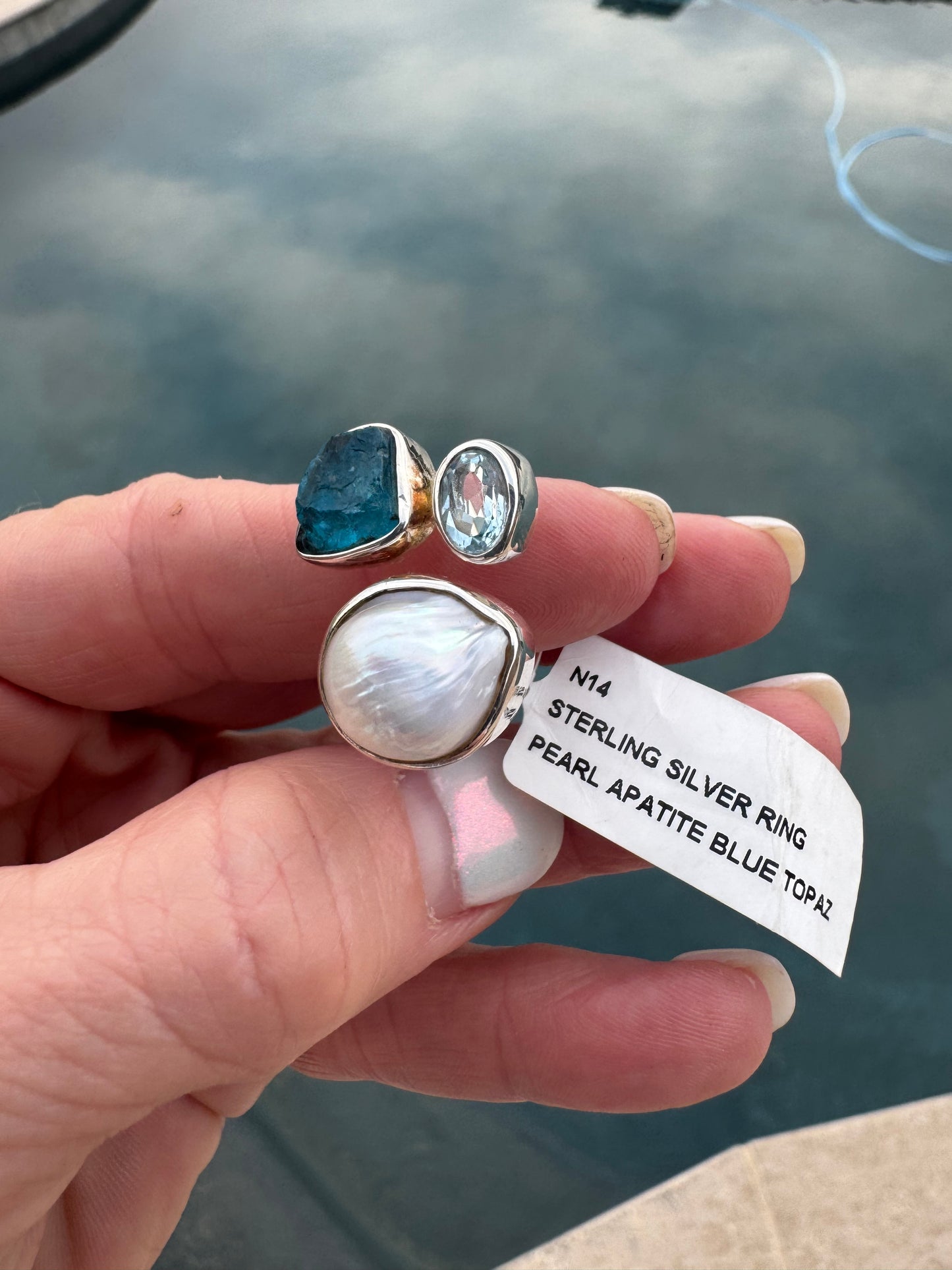 Pearl/stone/silver adjustable rings
