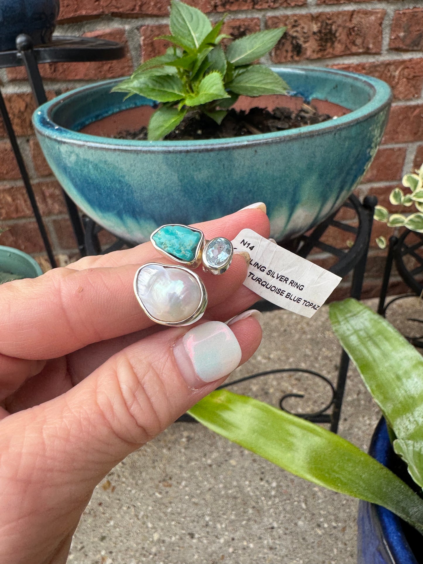 Pearl/stone/silver adjustable rings
