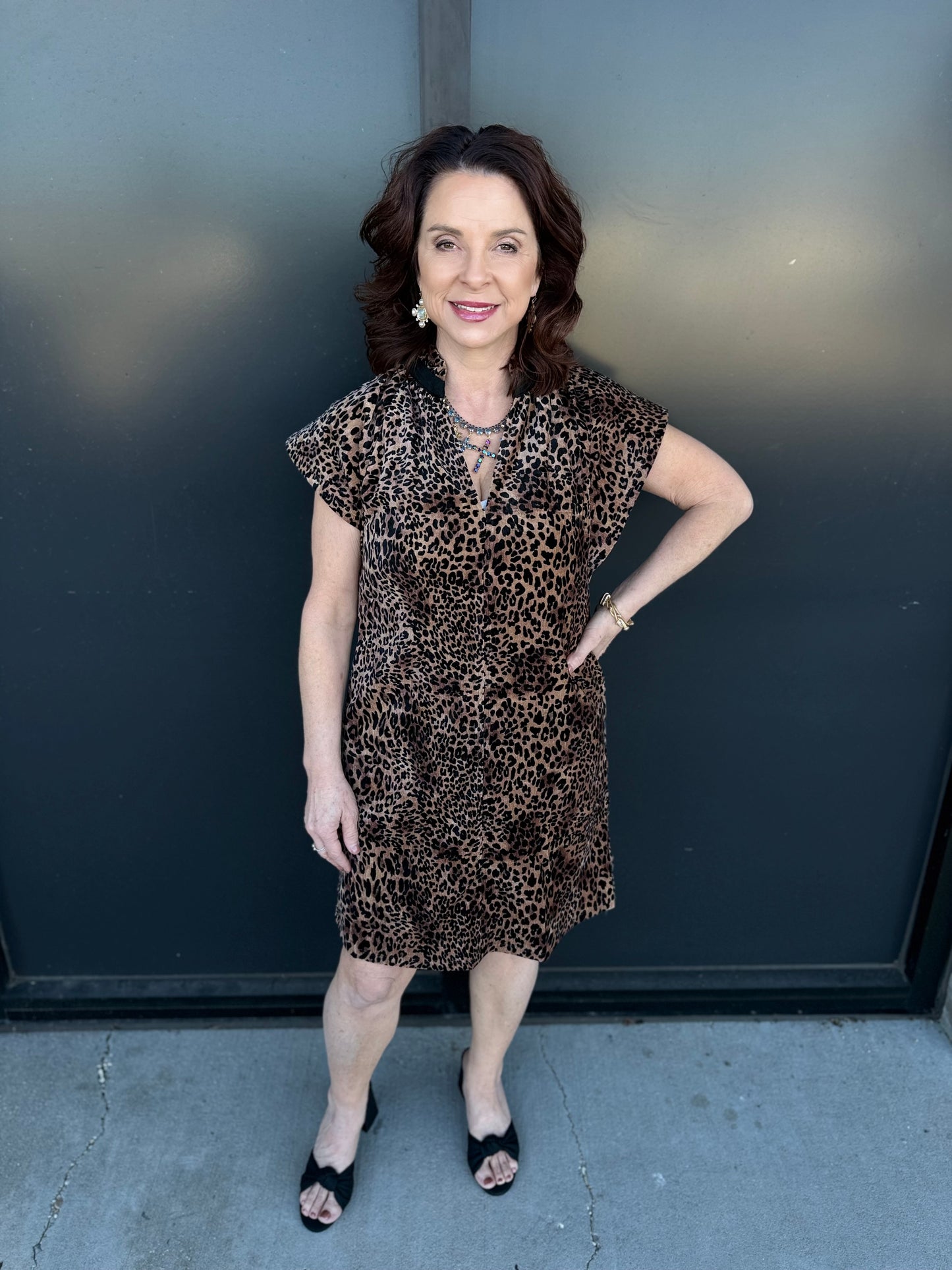 The Luna Leopard Ruffle Neck Dress ๐