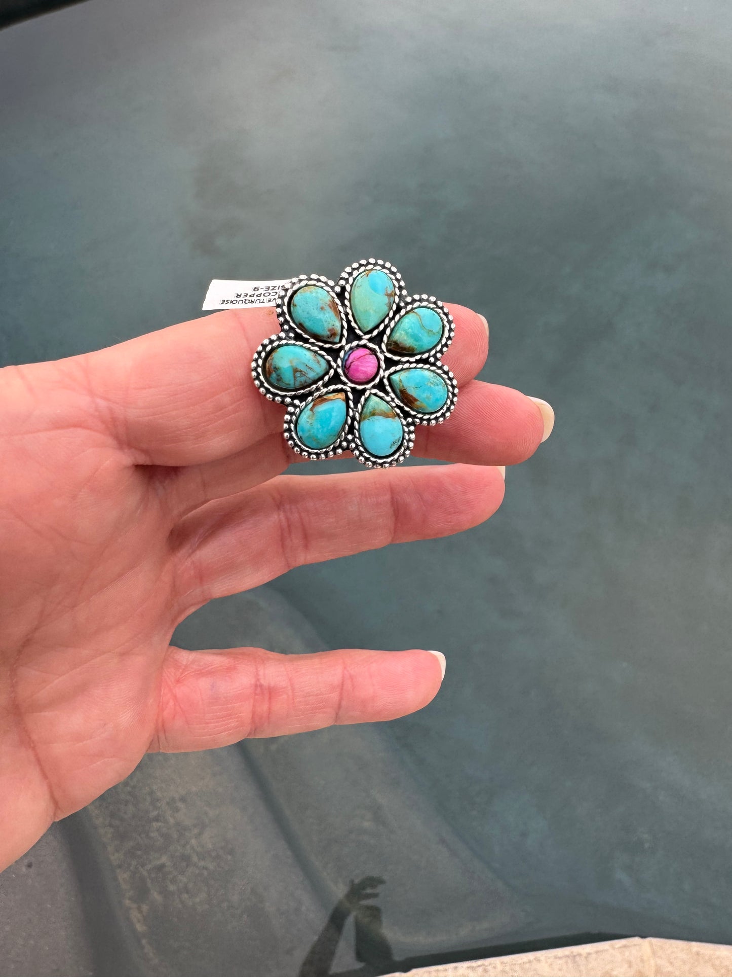 Semi precious stone flower rings