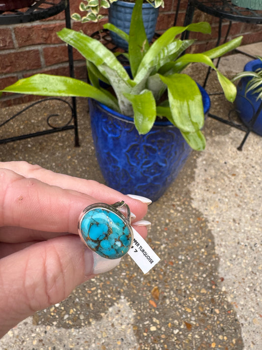 Blue copper turquoise sterling silver rings
