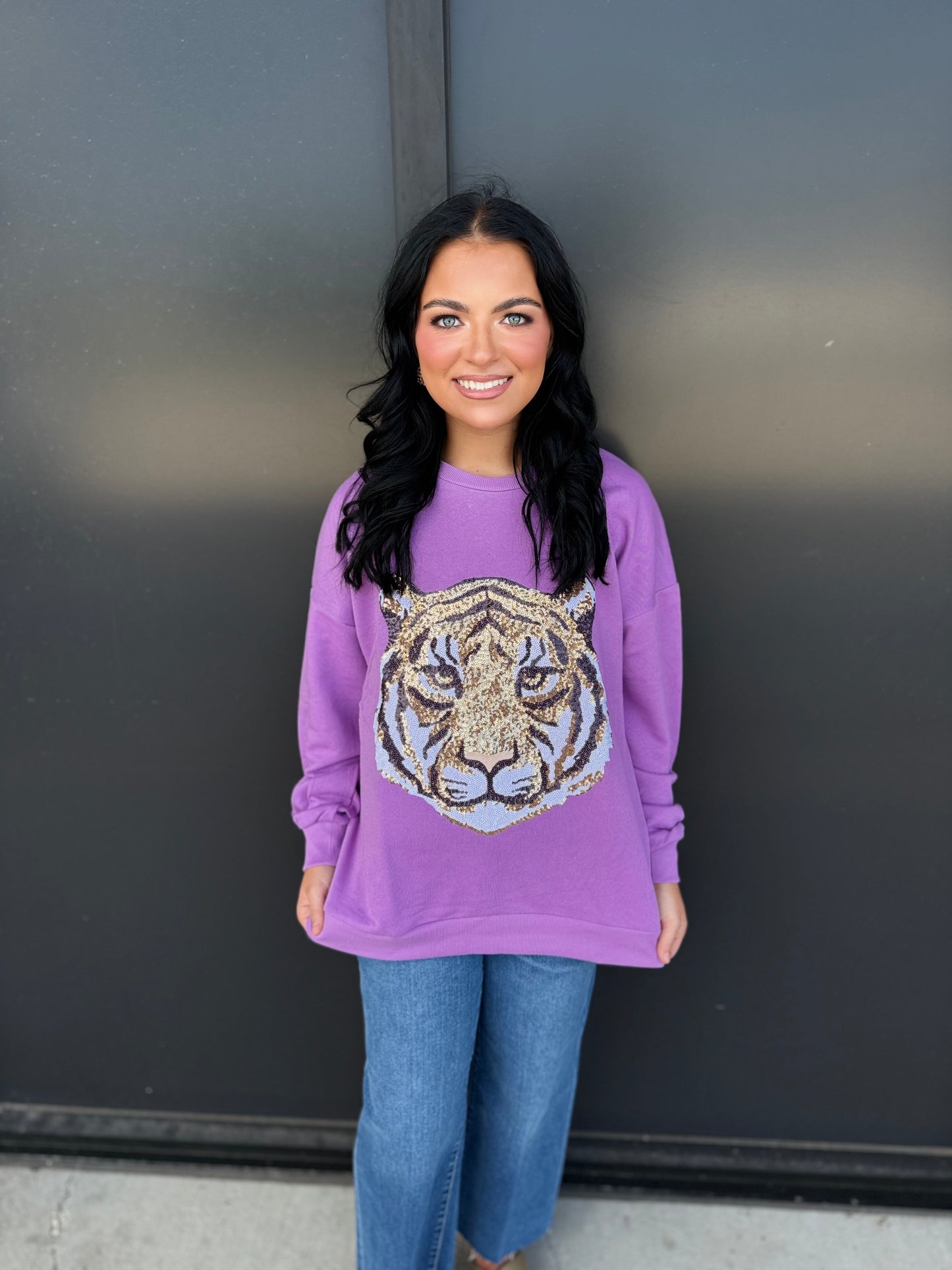 Tiger Face Sequin Sweatshirt