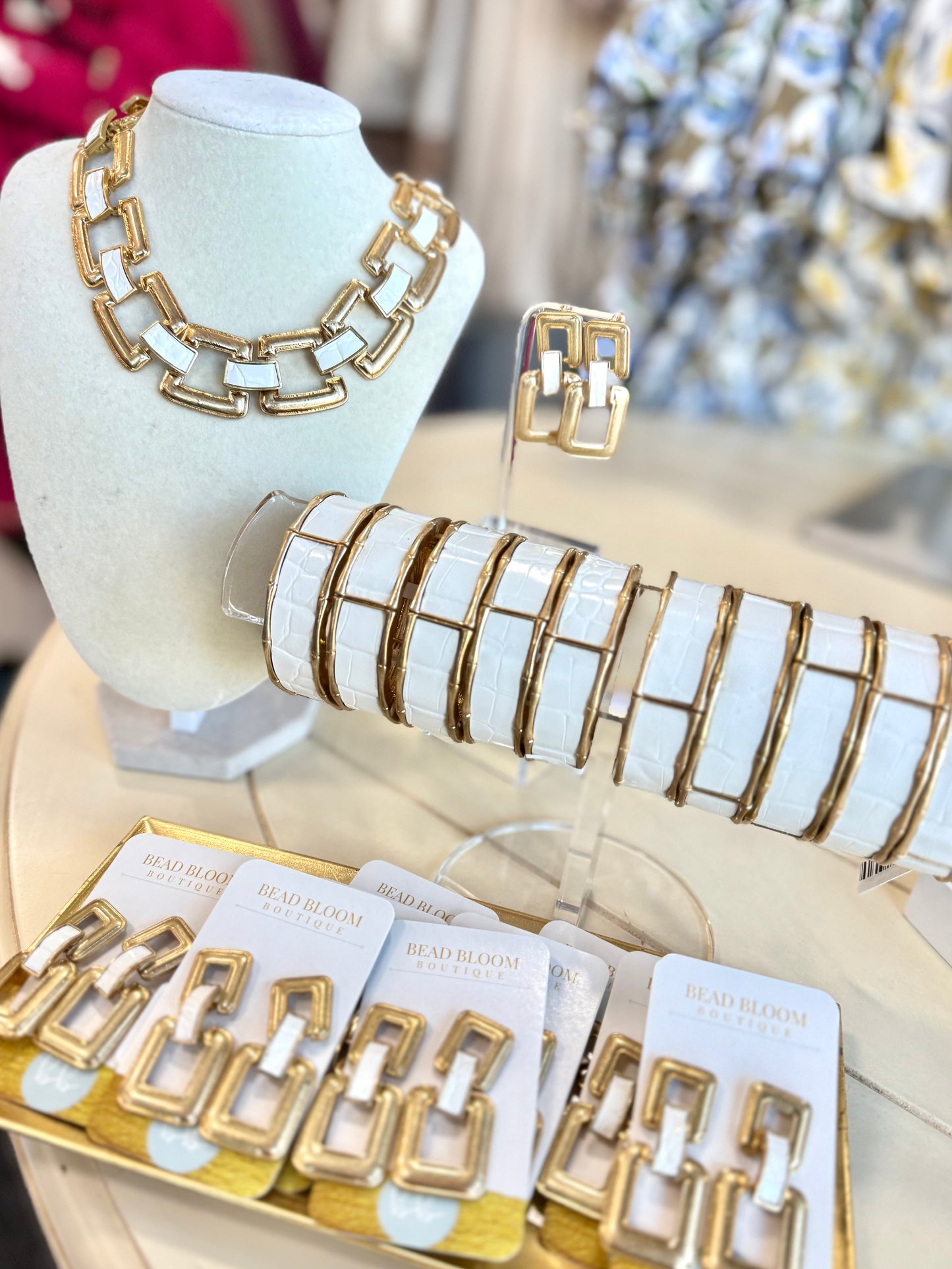 White Croc Stacked Earrings