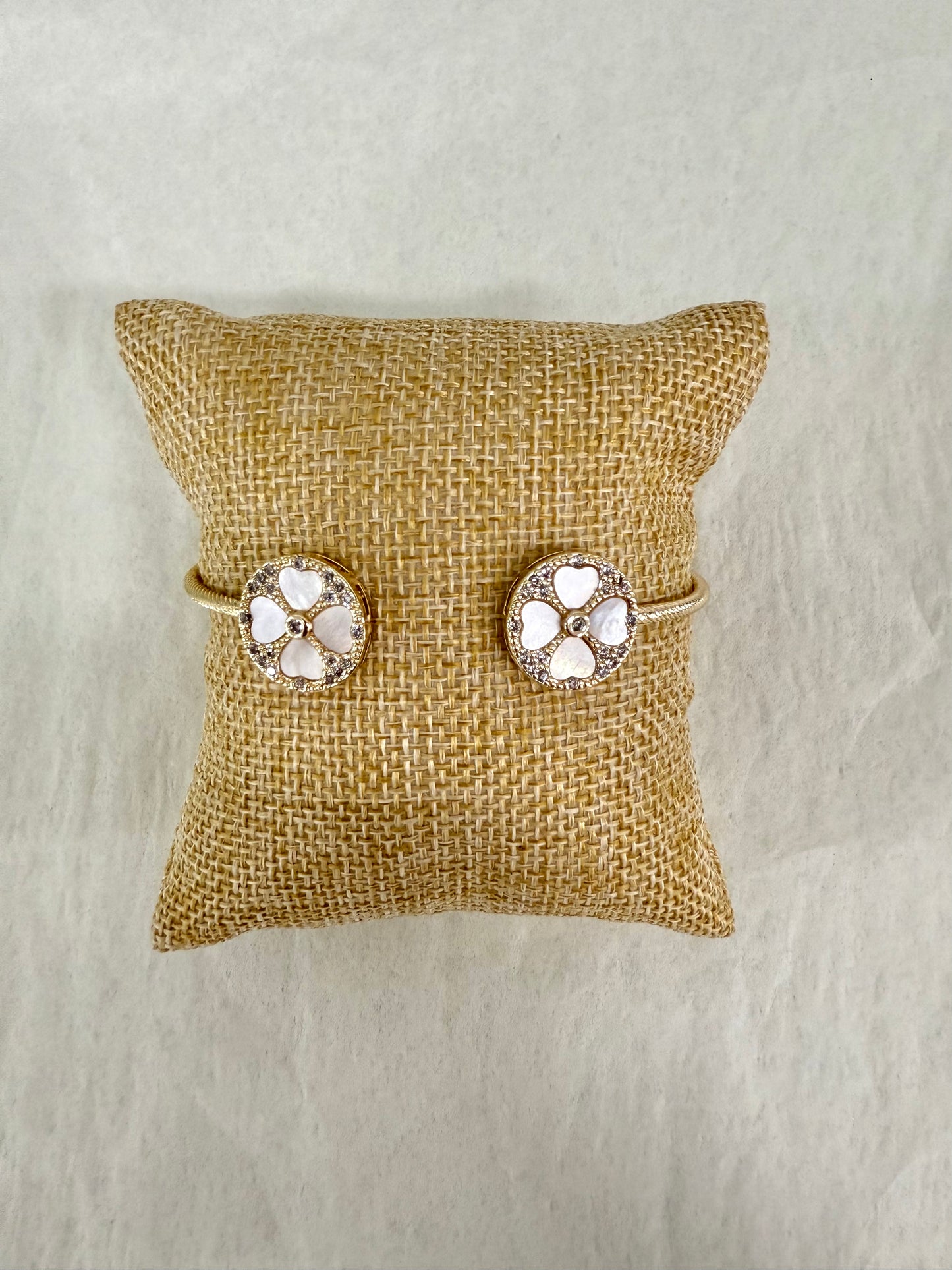 Gold Wire MOP Clover Bracelet