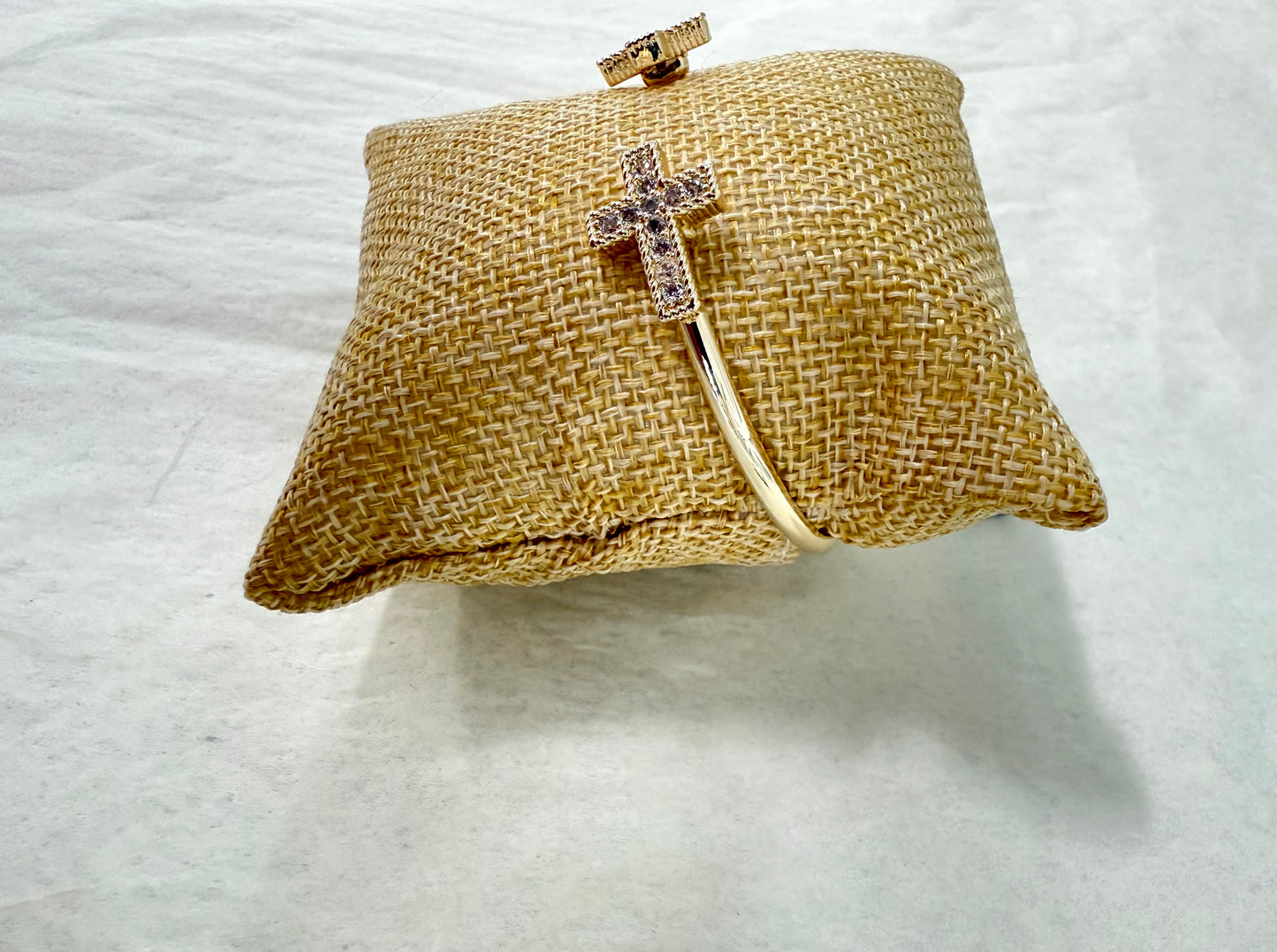 Gold Wire CZ Cross Bracelet