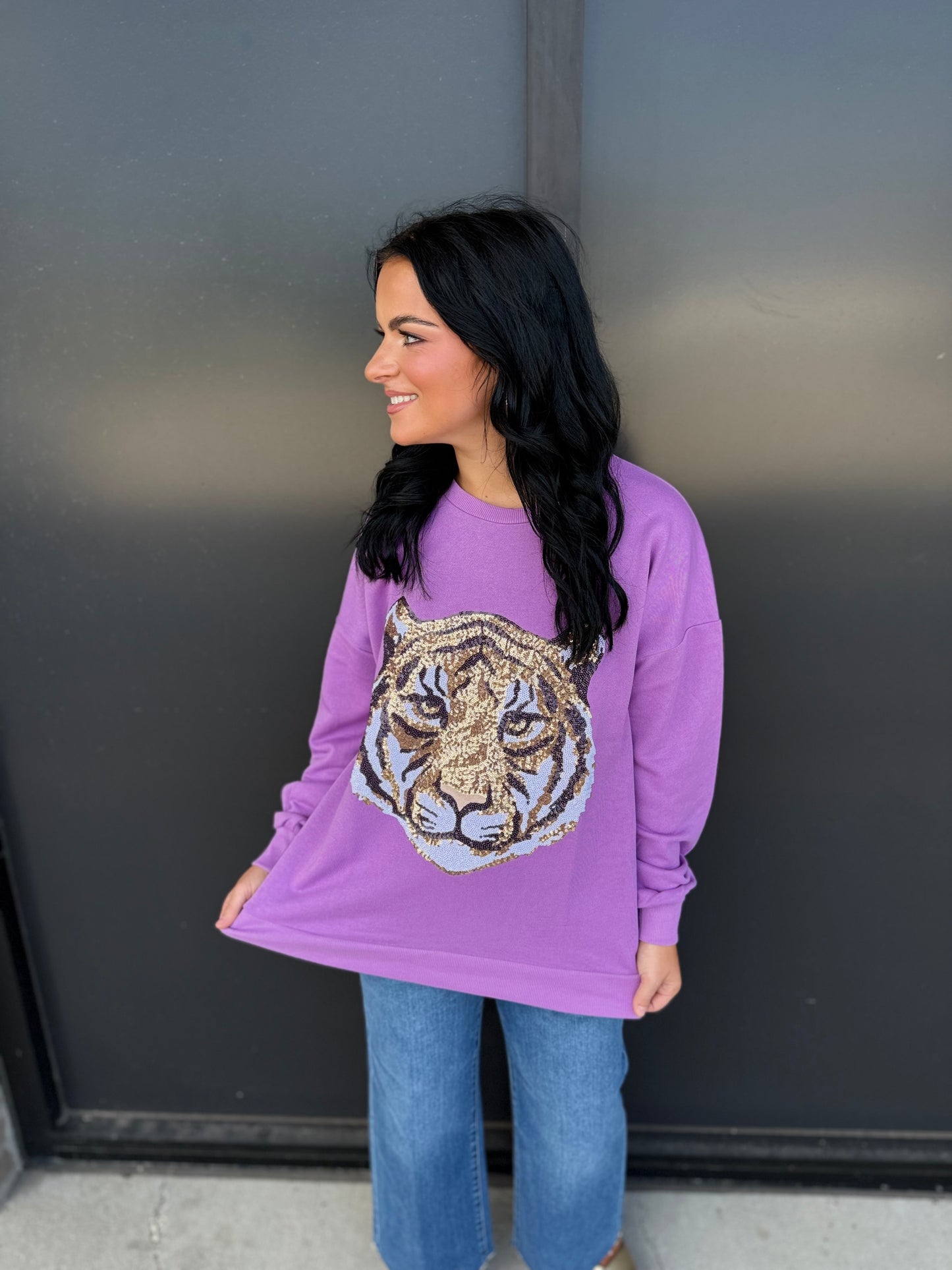 Tiger Face Sequin Sweatshirt