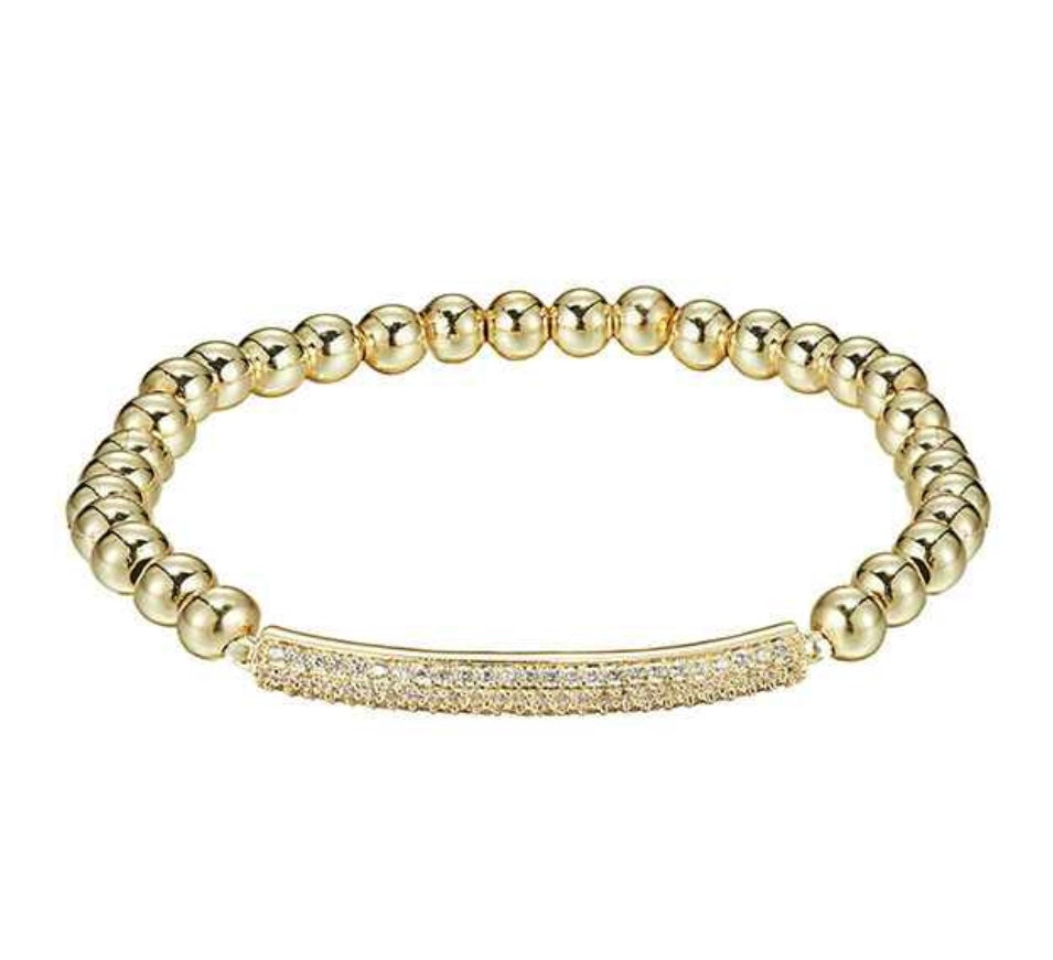 SA 5MM BALL&PAVE CZ BAR STRETCH BRACELET