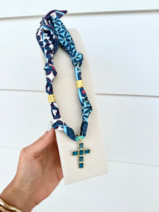 Scarf Necklace Stoned Cross