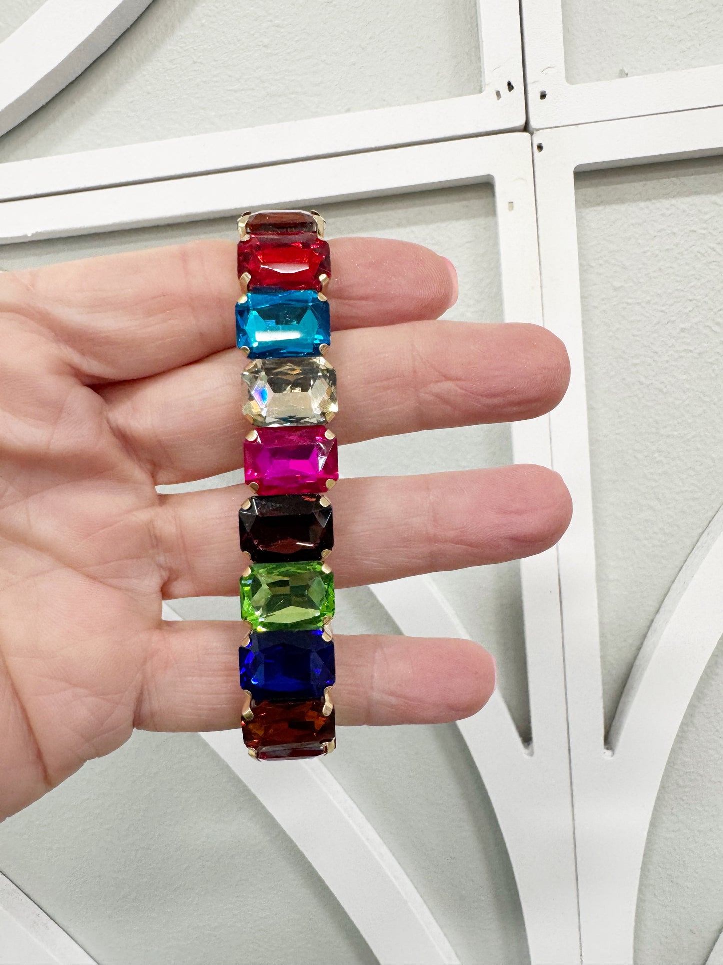 Emerald Cut Stone Stretch Evening Bracelets