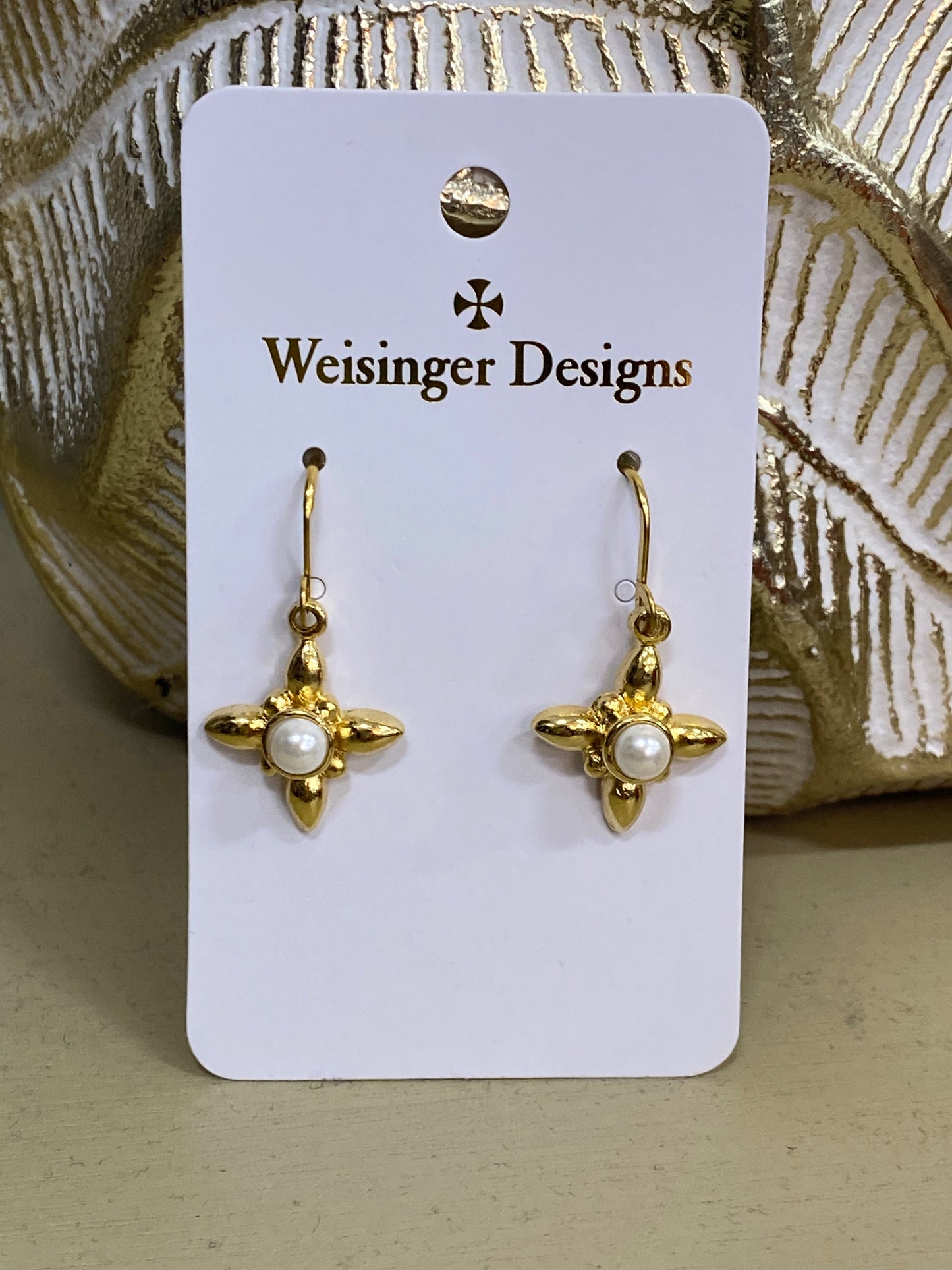 WD Pearl Cross Earrings
