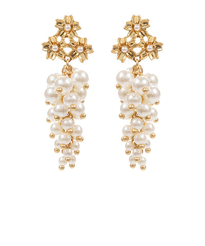 Flower post stud pearl drop earrings