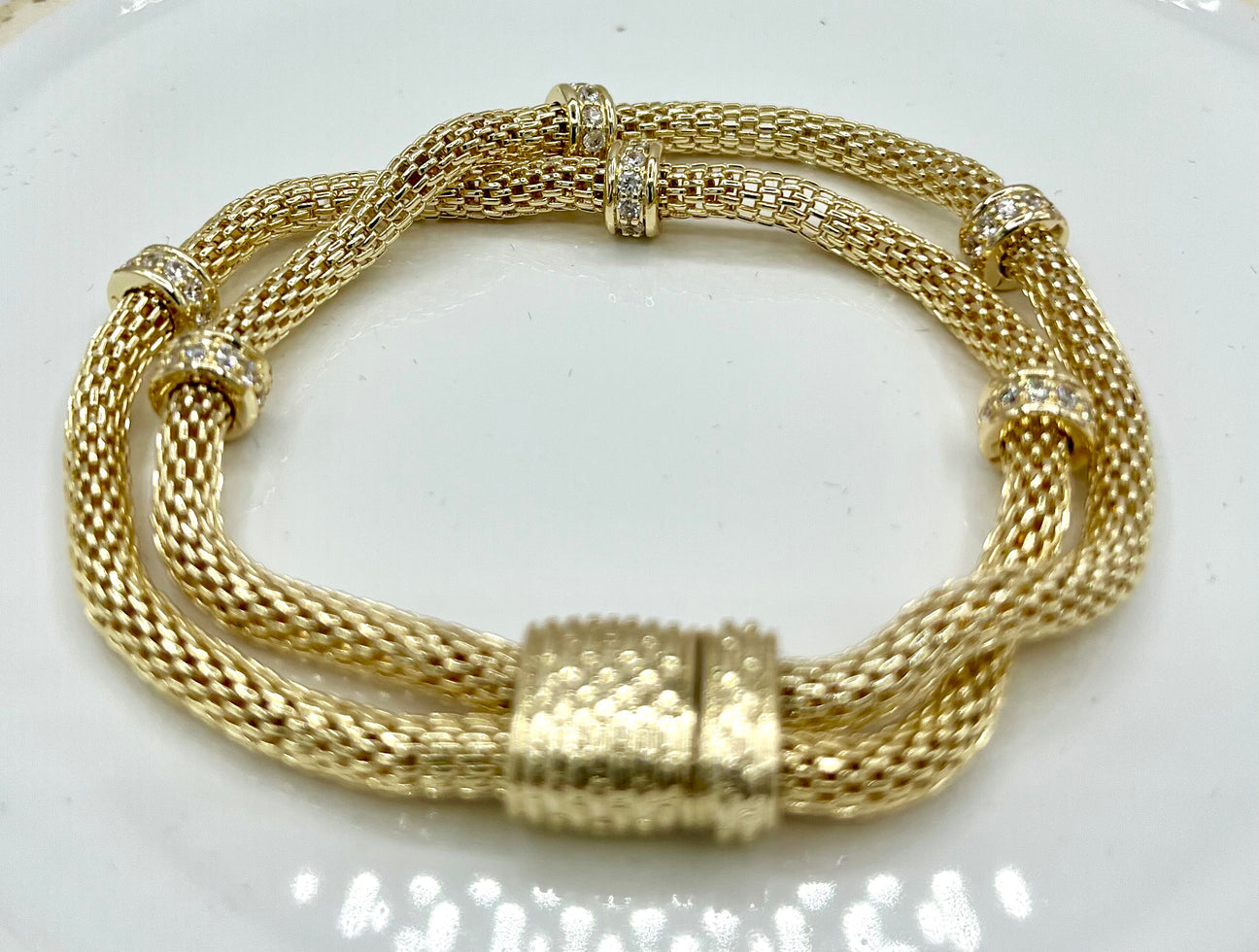 14K Gold Rhodium plated Serpentine Bracelet with Pave Insets