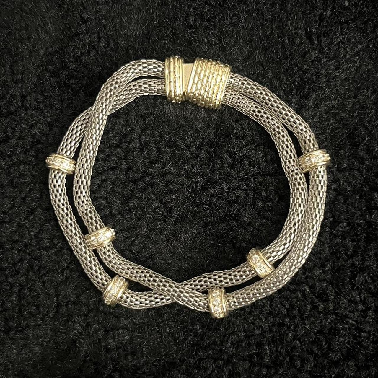 14K Gold & Rhodium plated Serpentine Bracelet with Pave Insets
