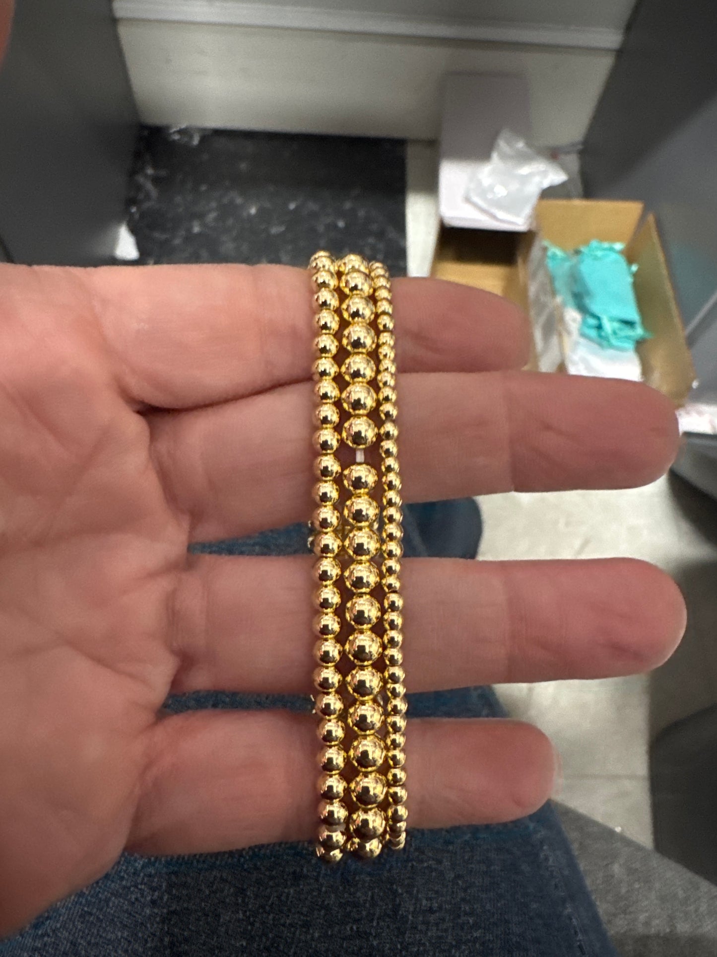 14K gold plated stretch bracelet set