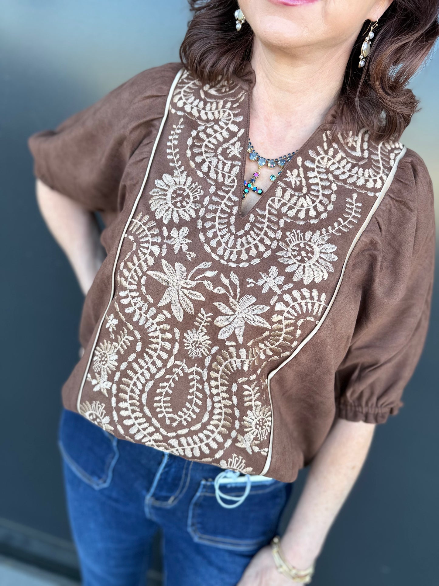The Sedona Embroidered Peasant Top 🤎