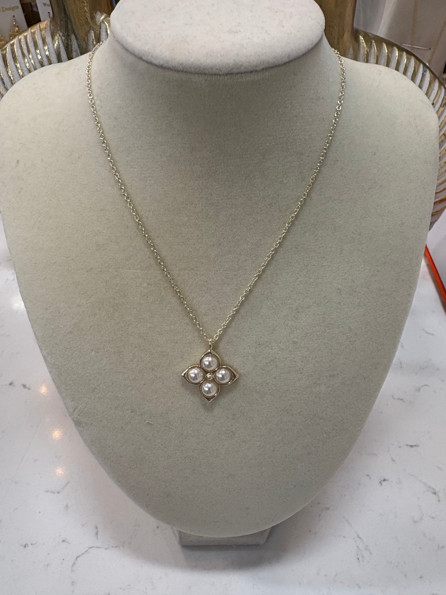 14K plated pearl cluster necklace