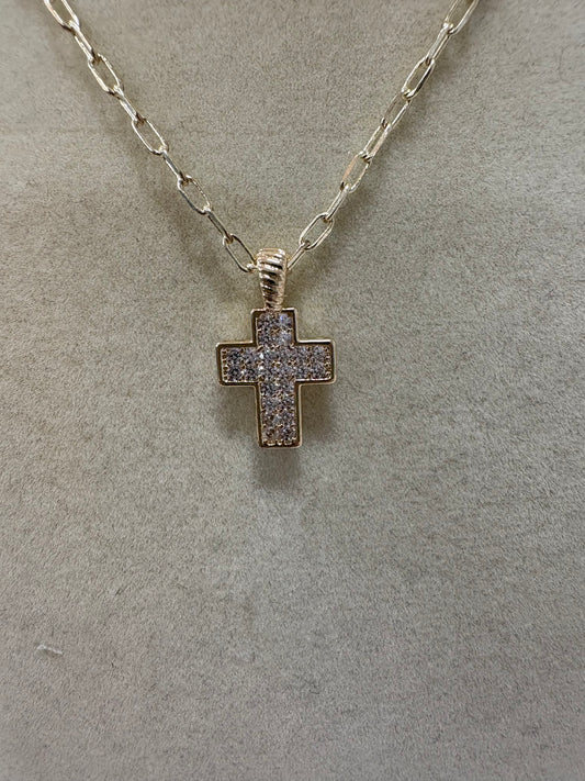 14K plated CZ cross necklace