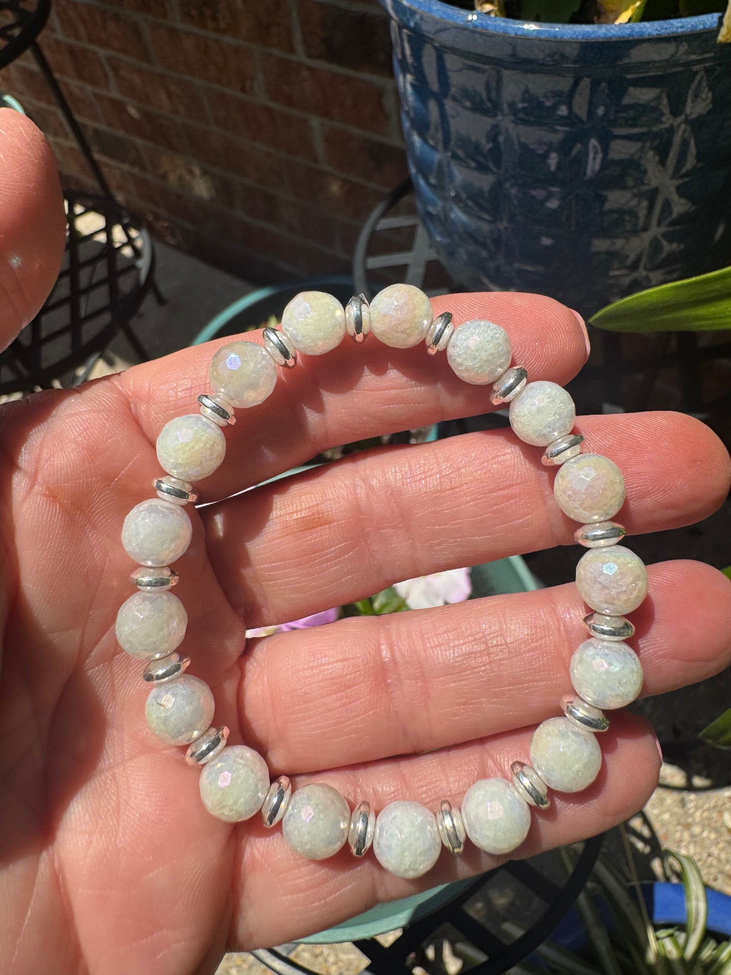 White moonstone w/ silver accents
