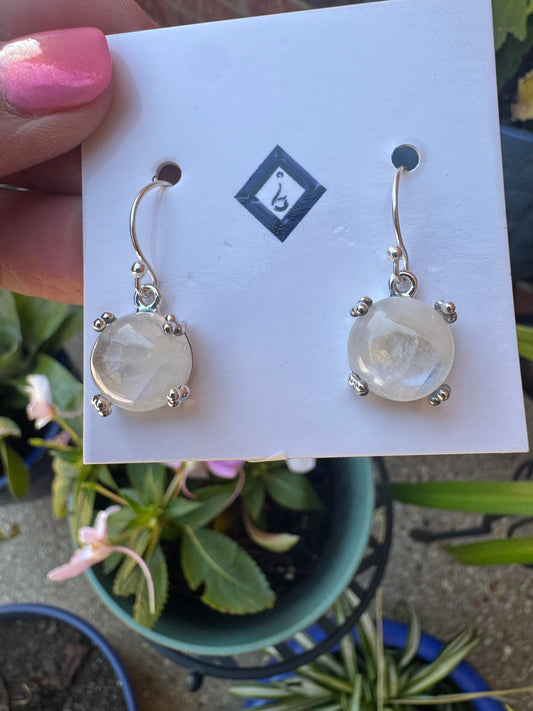 Round rainbow moonstone earrings
