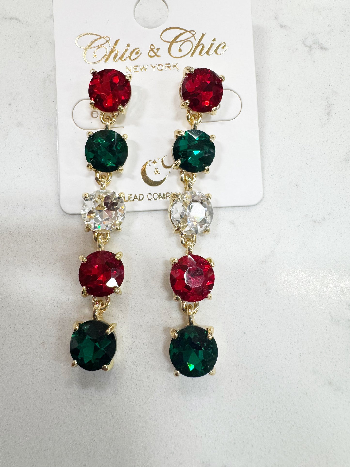 Christmas 5 stone drop earrings