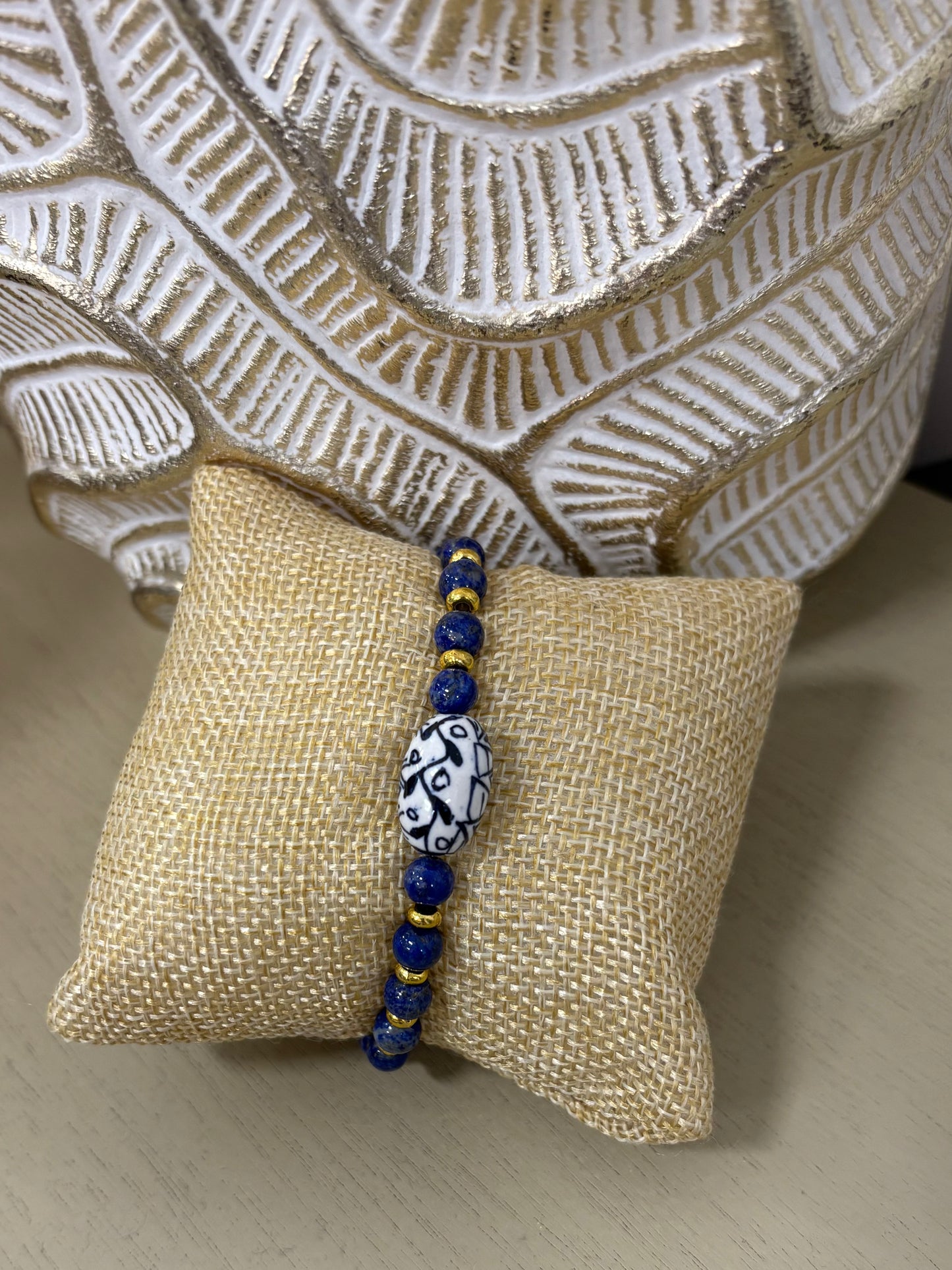 Porcelain Bracelet with Lapis Beads