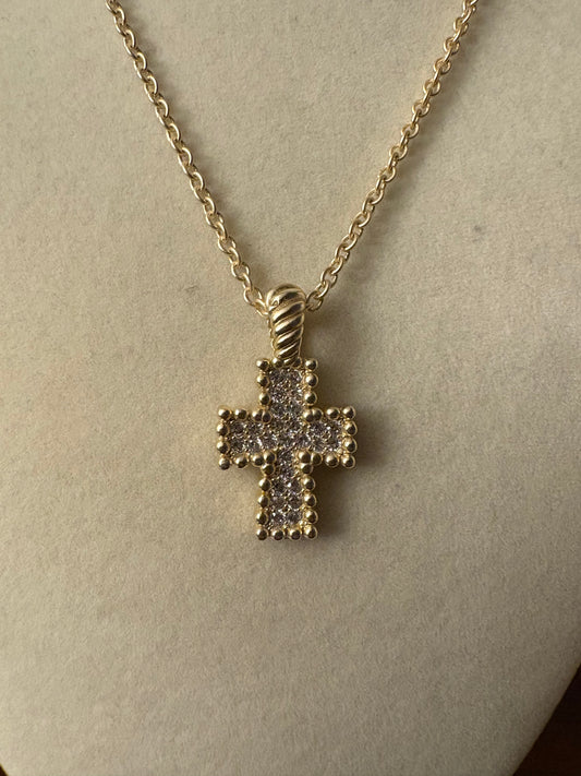 14K Gold Plated Cross CZ Pave