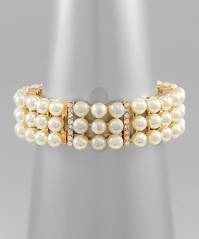 Pearl/CZ chunky stretch bracelet