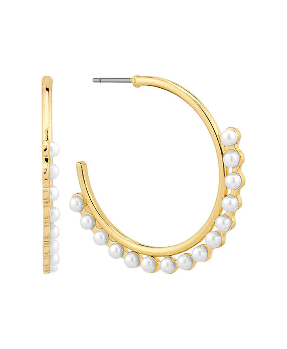 Metal w/ Pearl 1.5 inch Hoop Earring