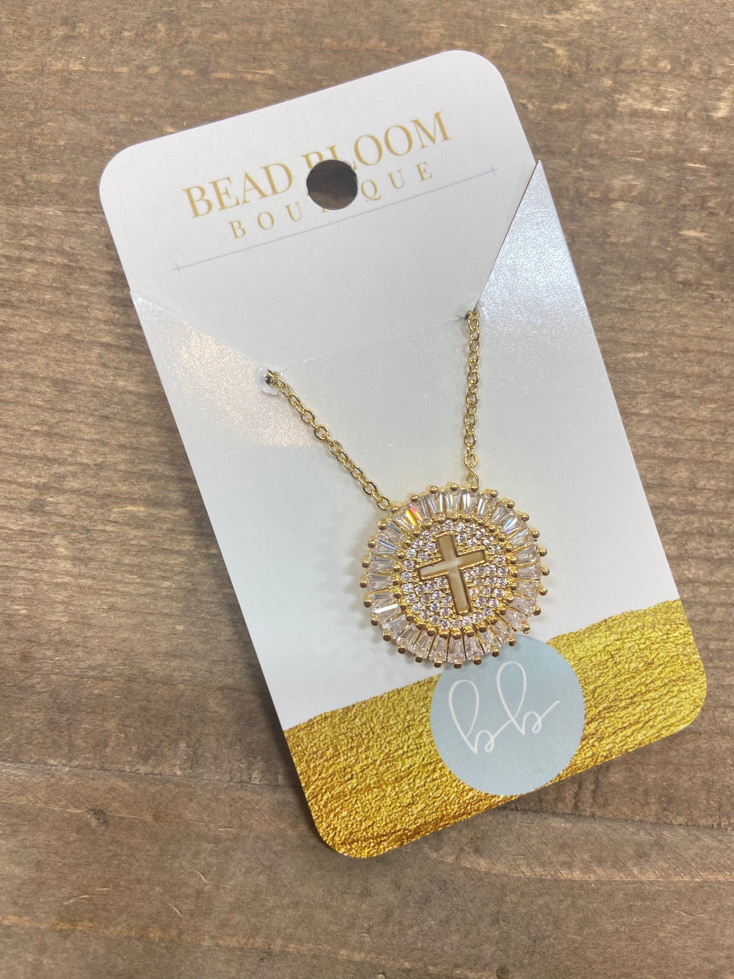 Round CZ cross necklace*