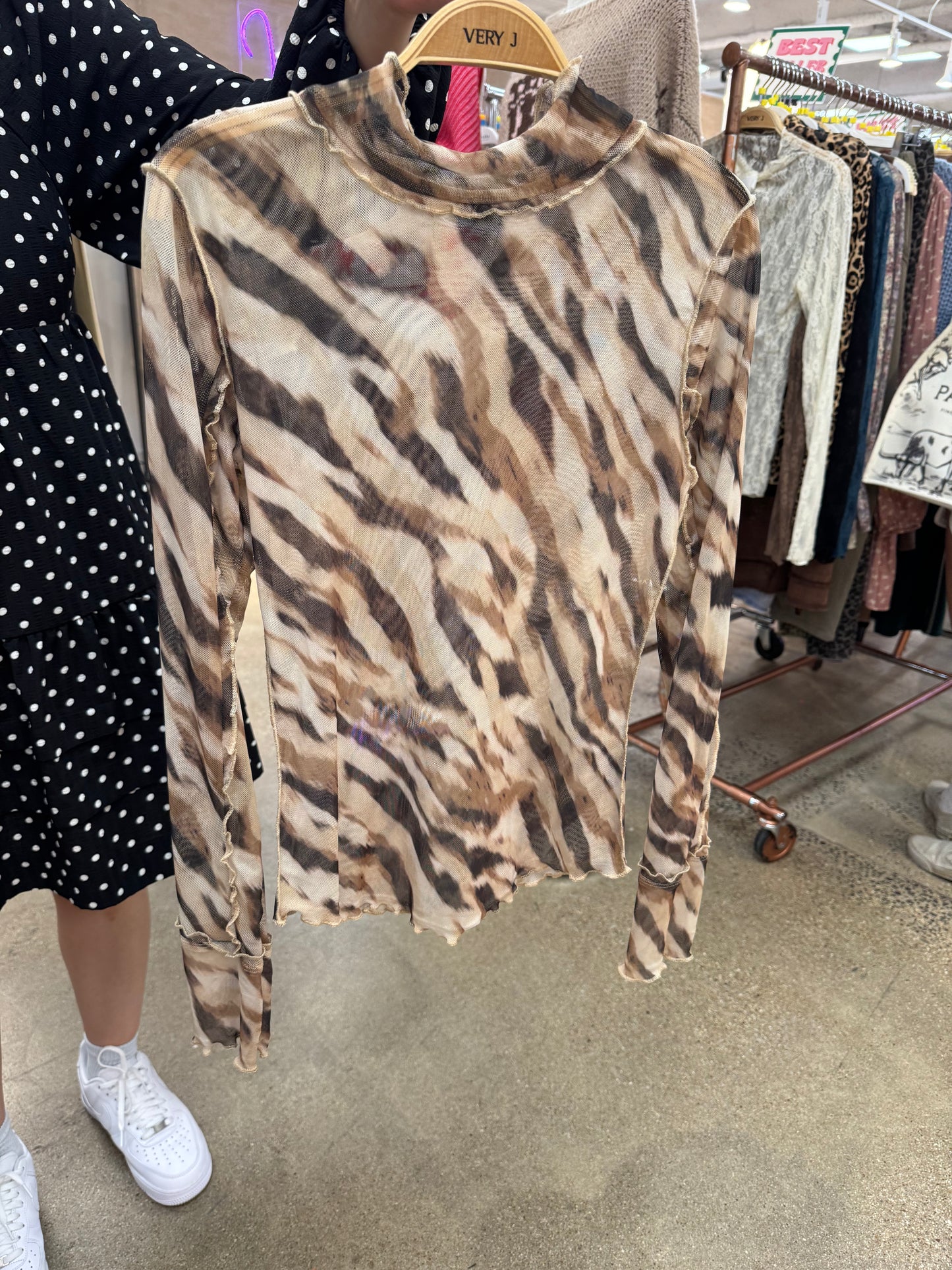 Tiger stripe mesh top