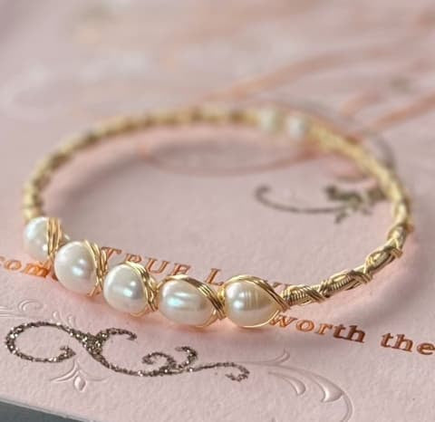 Wire wrapped 5 pearl bangle