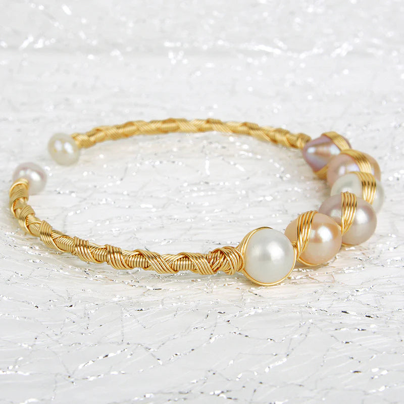 Mutli color 6 pearl wire wrapped bangle