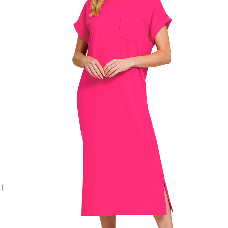 Round Neck Short Sleeve Midi Dress