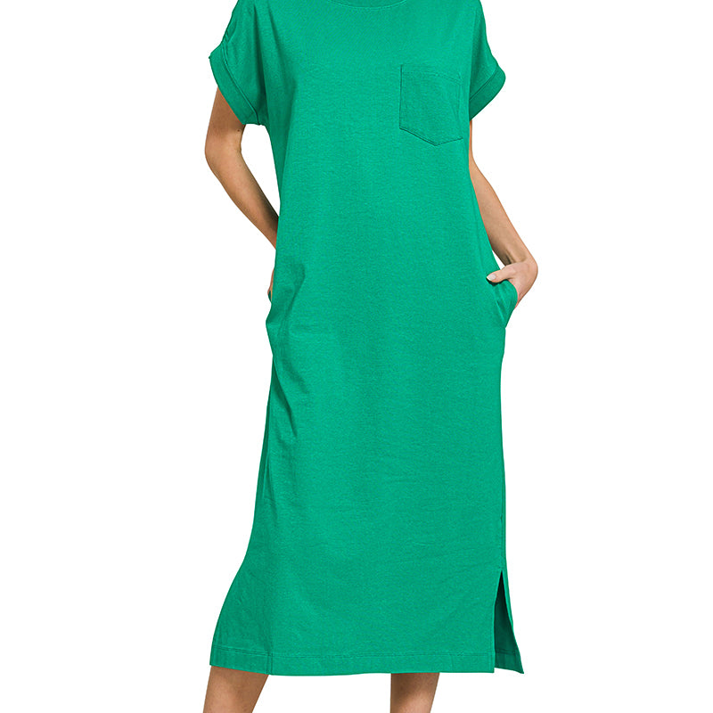 Round Neck Short Sleeve Midi Dress
