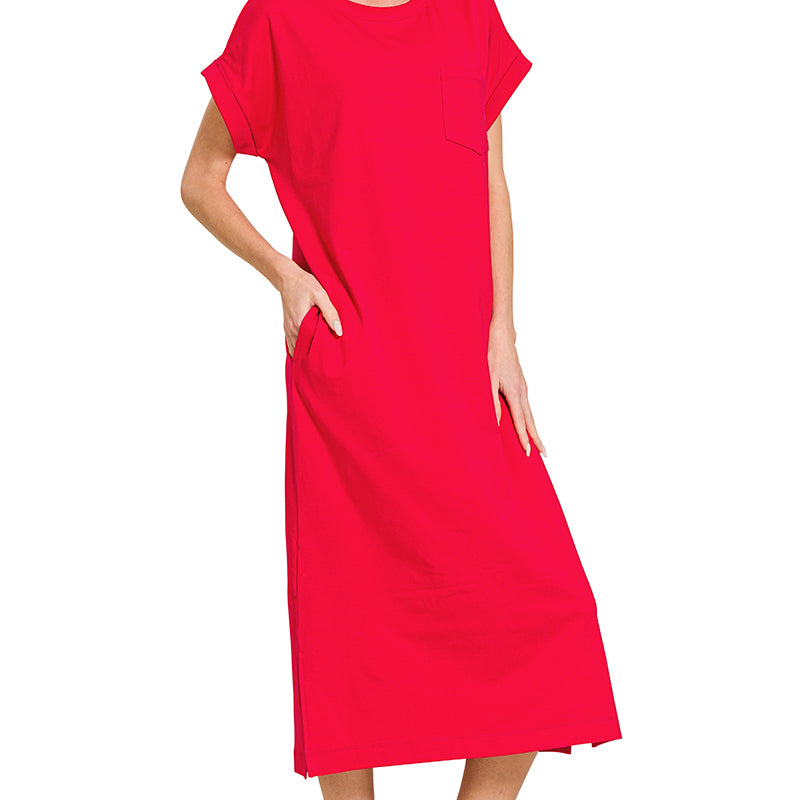 Round Neck Short Sleeve Midi Dress