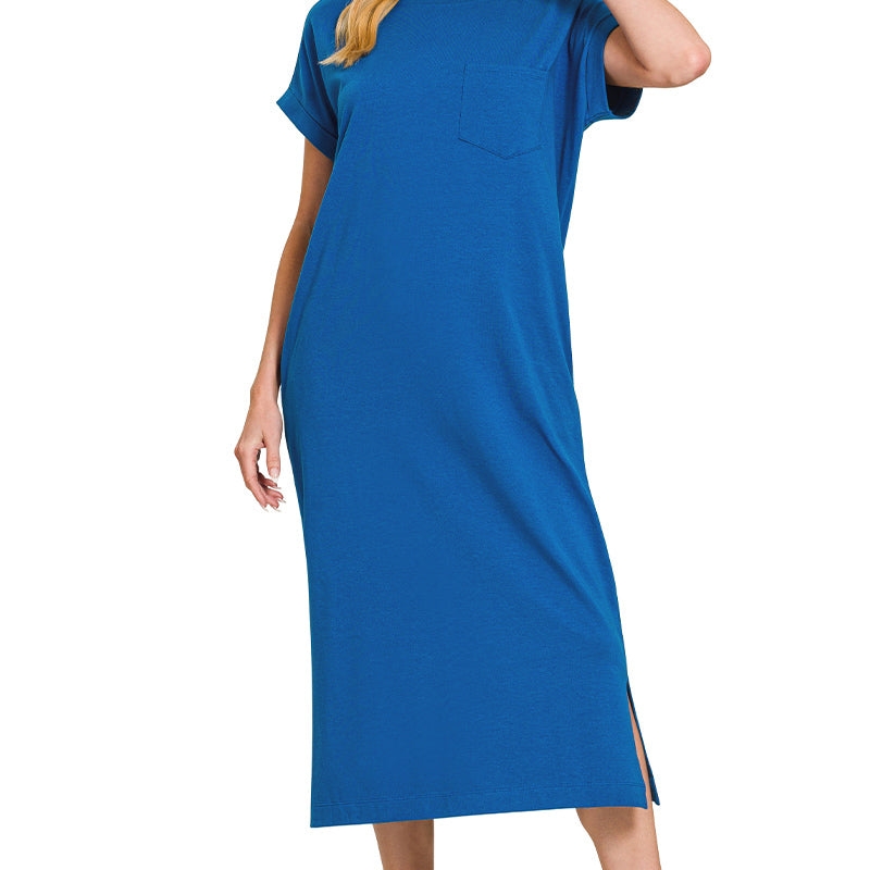 Round Neck Short Sleeve Midi Dress