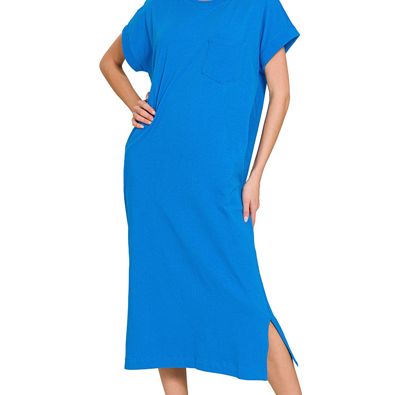 Round Neck Short Sleeve Midi Dress