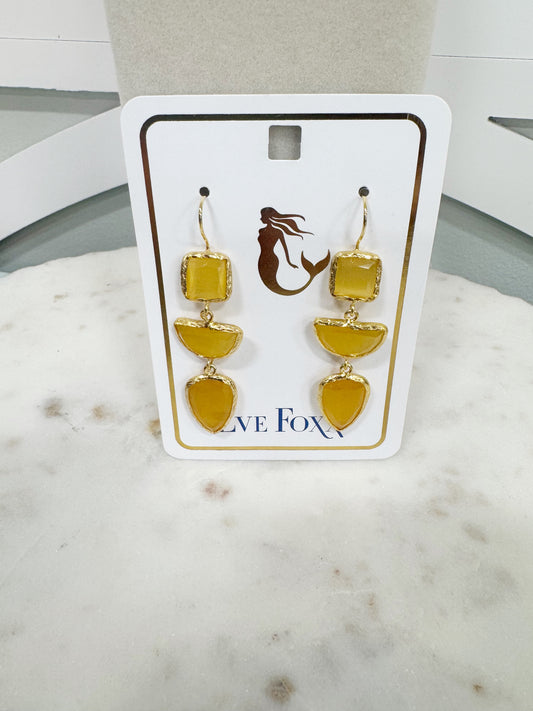 Gold plated 3 stone drop earrings