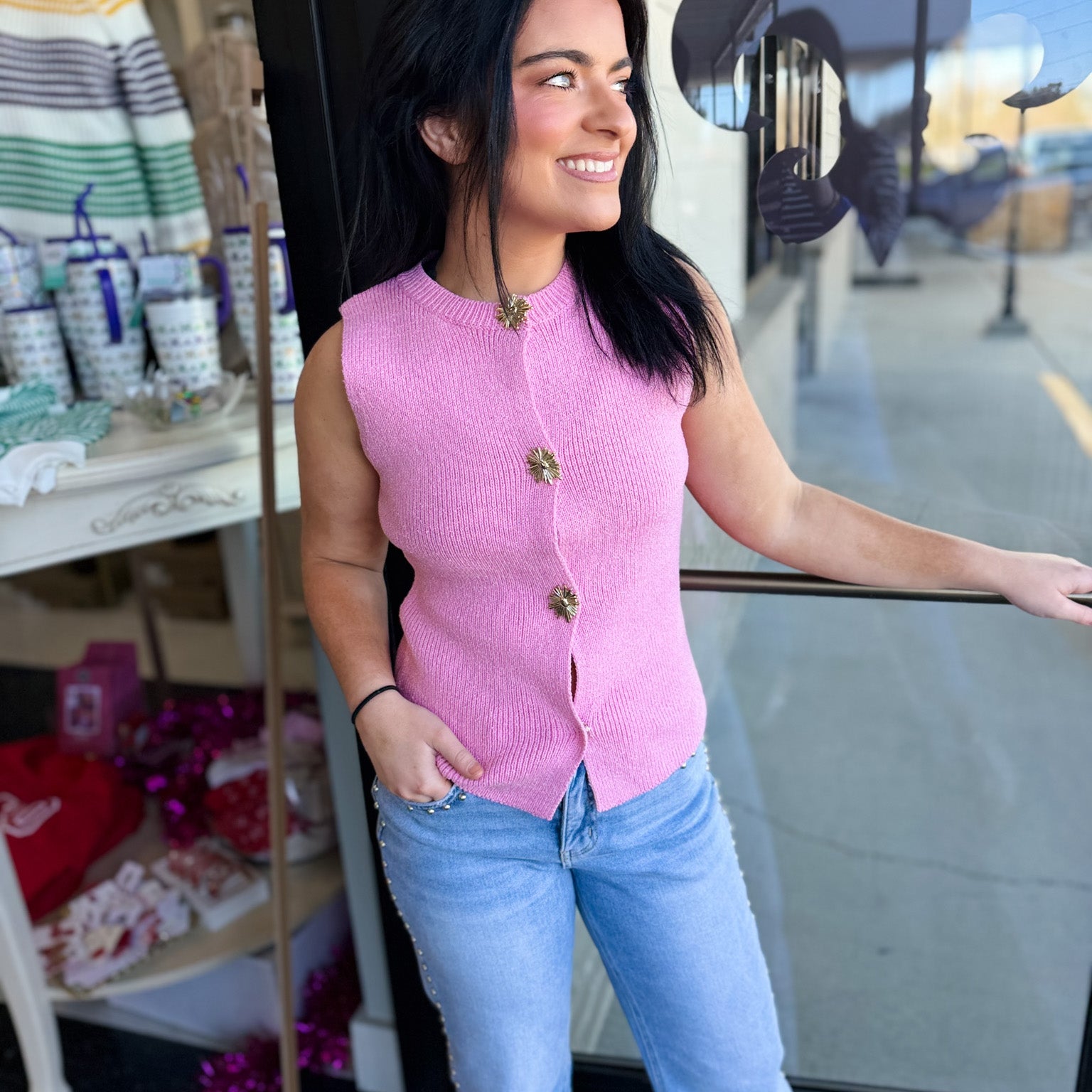 Gold Button Sweater Vest Top