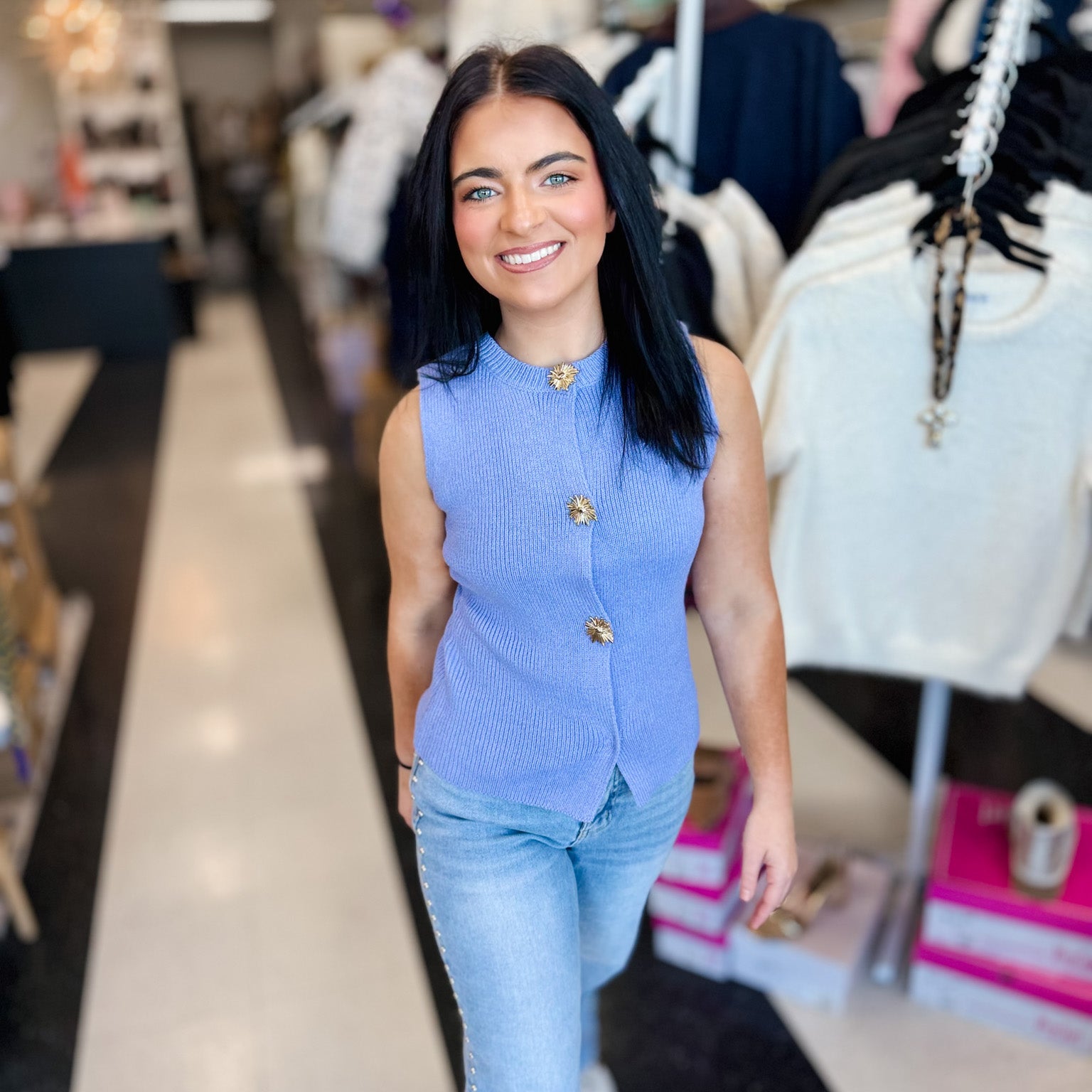 Gold Button Sweater Vest Top