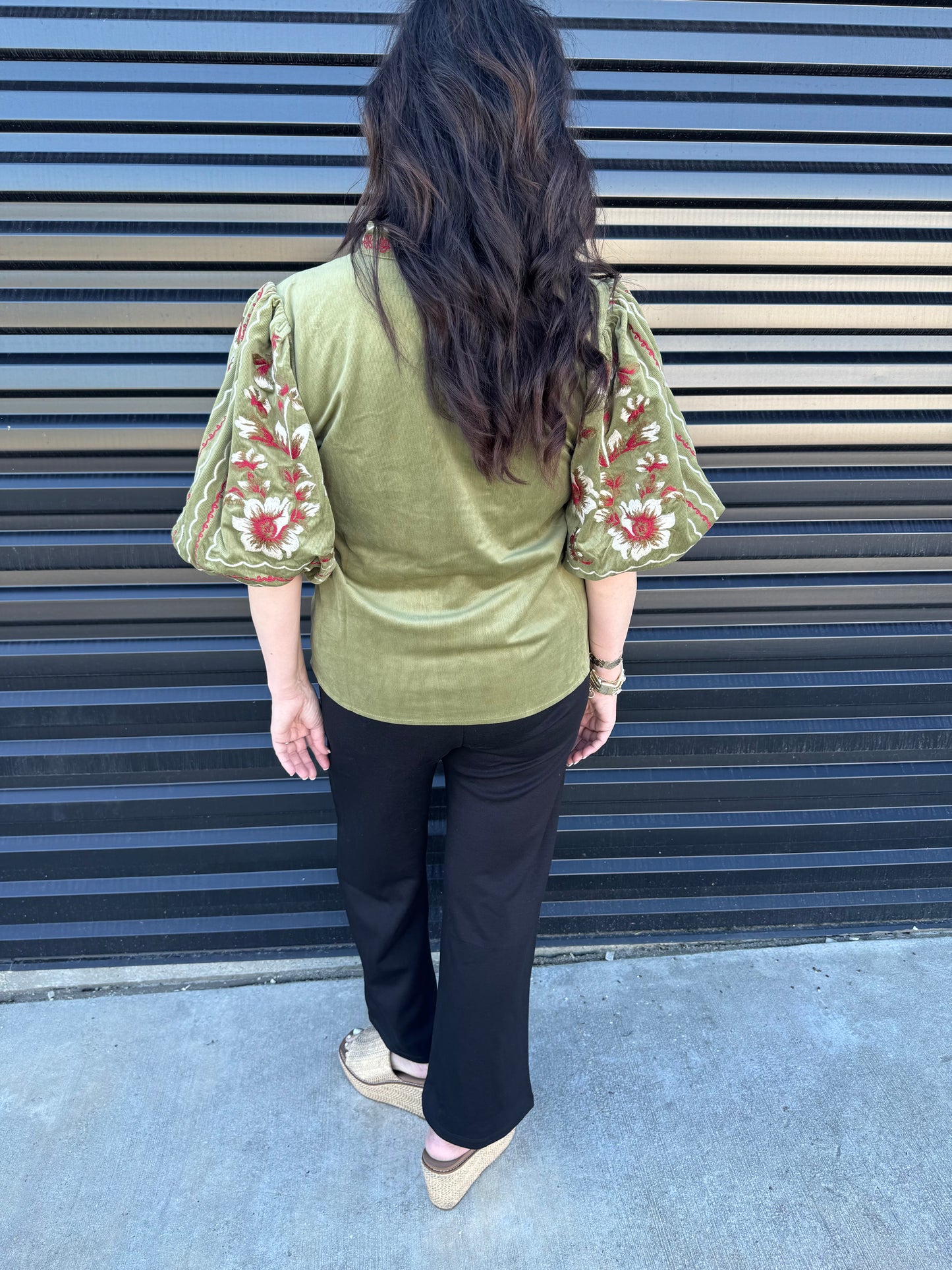 Laurel Floral Embroidered Corduroy Top